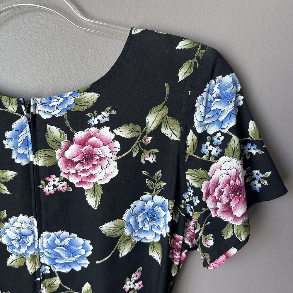 Vintage Erika Maxi Dress Women's Small Black Floral Print Tie Waist 90s Mom NWT - Picture 9 of 14